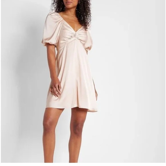 NWT EXPRESS Satin Twist Front Puff Sleeve Mini Dress - Picture 2 of 12